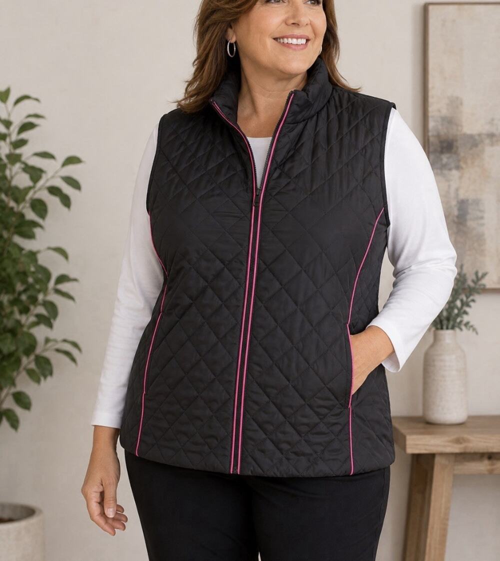 Ruby Rd Puffer Vest Women's Plus 1X Black Full Zip Pockets Lightweight